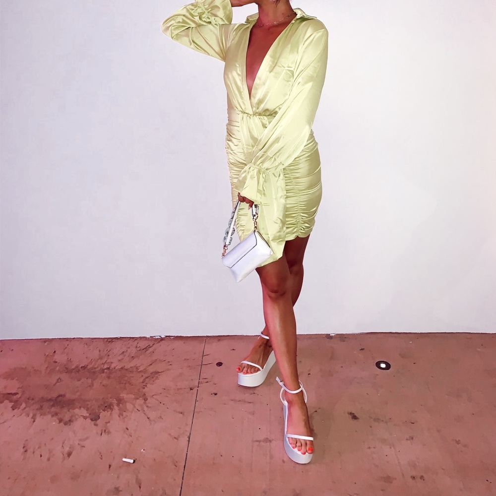 vibrant yellow dress from pretty little thing